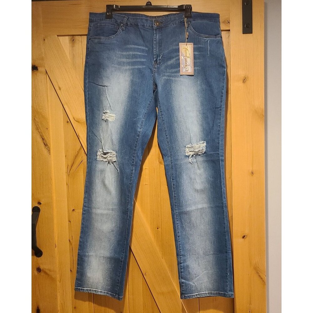 New! Spoon Jeans Womens 23x37 Tall Blue Bootcut Distressed Denim Drag